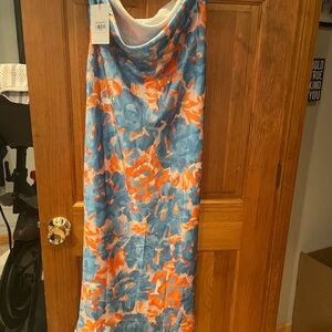 Hello Molly Blue and Orange Strapless Dress